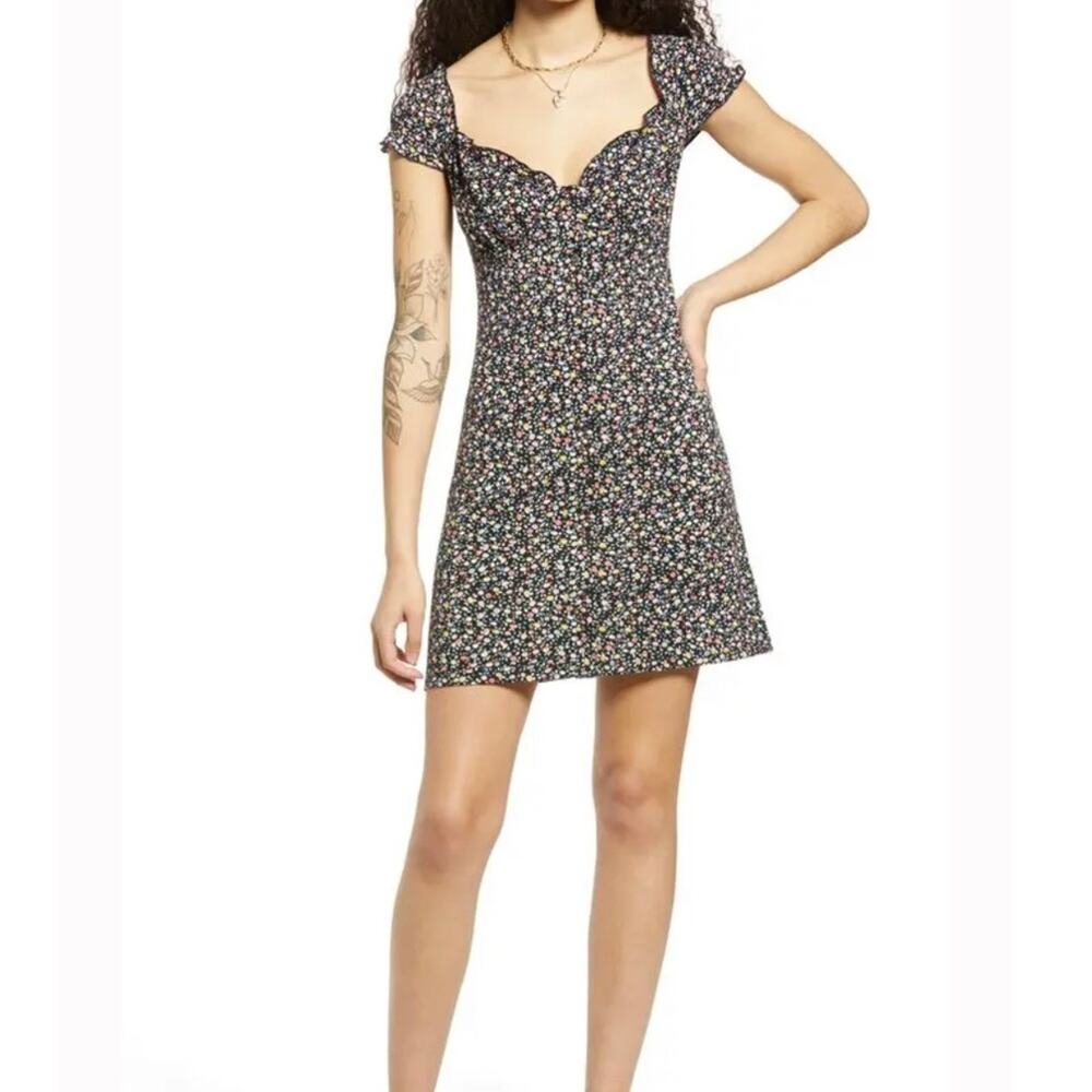 BP Black Multi Roses Sweetheart Neck Mini Dress Women’s Size XS